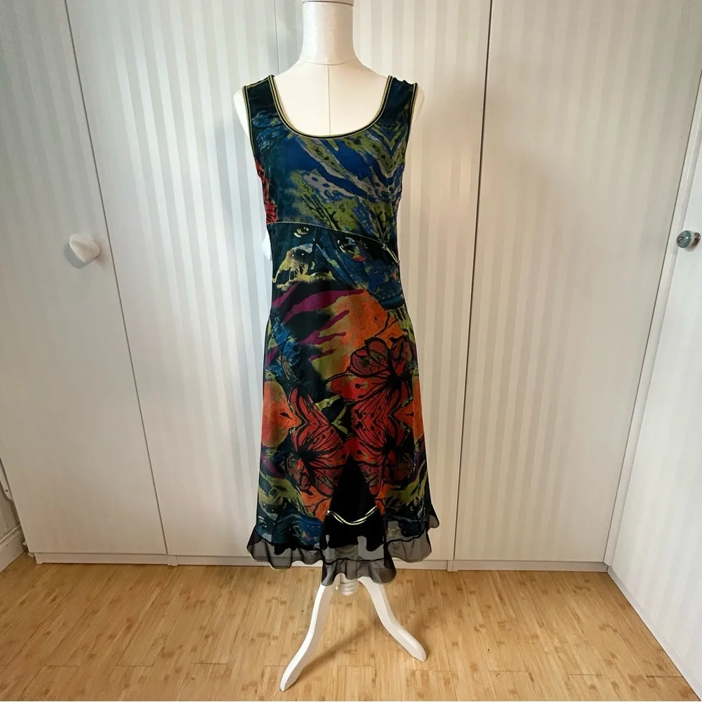 Jane & John black blue orange green abstract lined comfortable dress Size M - Picture 1 of 9